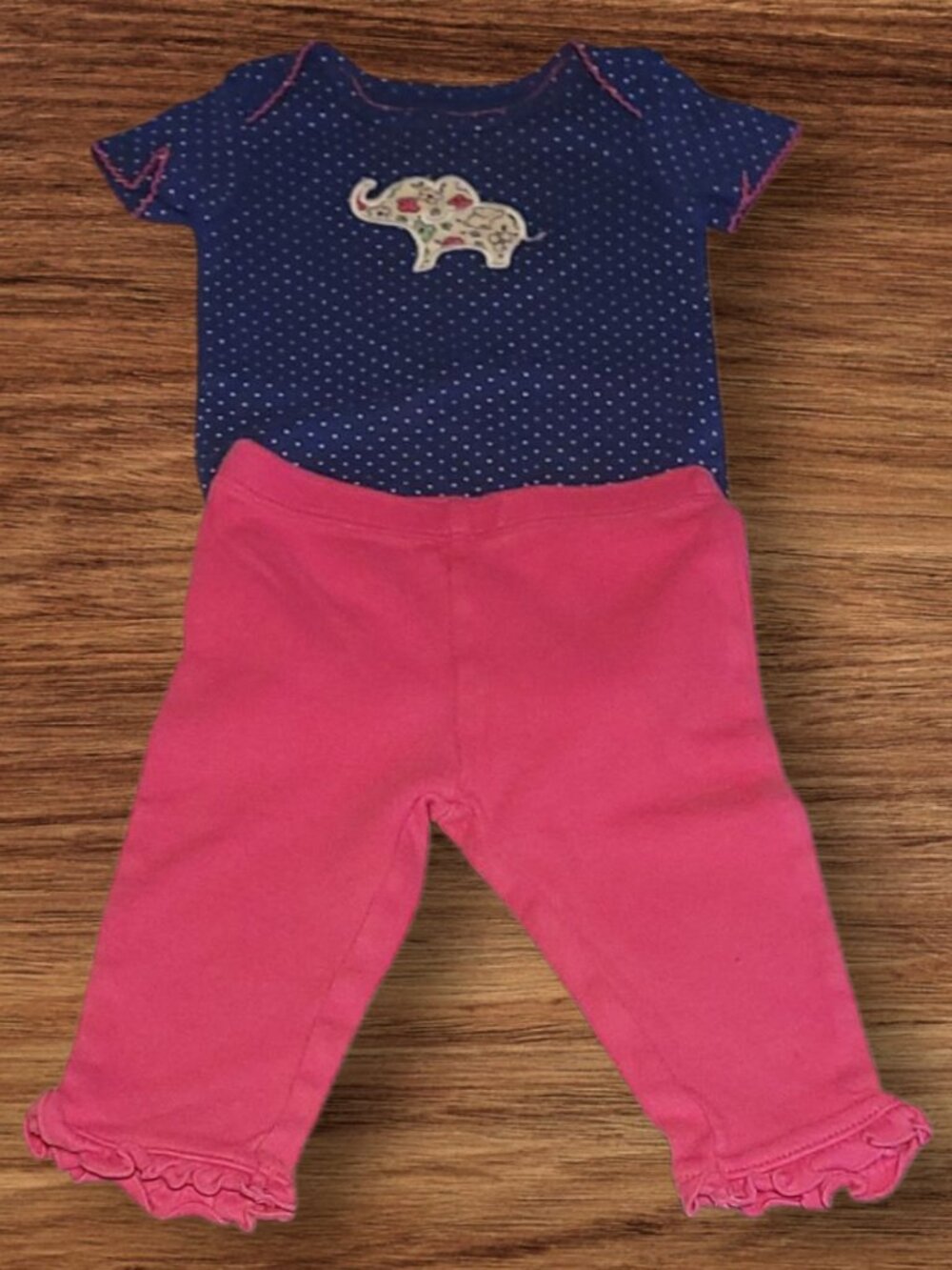 Child of Mine Carter’s Baby Girl 0-3M Elephant Bodysuit Pink Pants Set